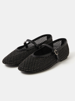 Rhinestone Mesh Mary Jane Ballet Flats Black
