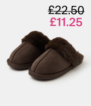 Faux Suede Mule Slippers Brown
