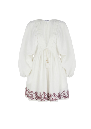 Embroidered Beach Cover Up Mini Dress Ivory