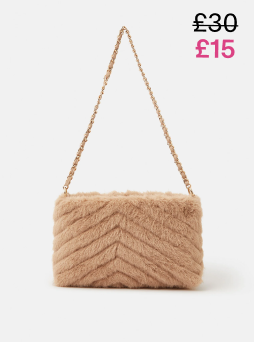 Faux Fur Chain Strap Shoulder Bag