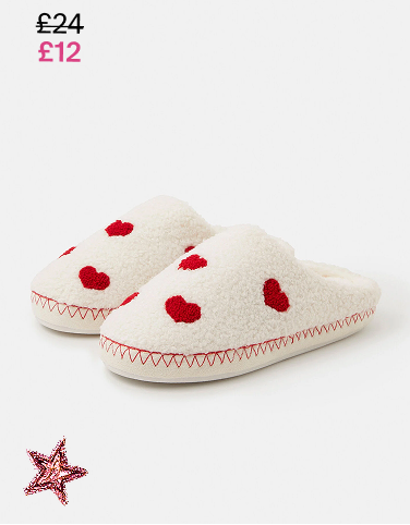 Heart Teddy Mule Slippers Cream