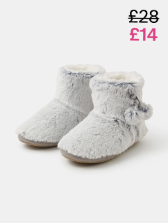Super Soft Pom Pom Slipper Boots Grey