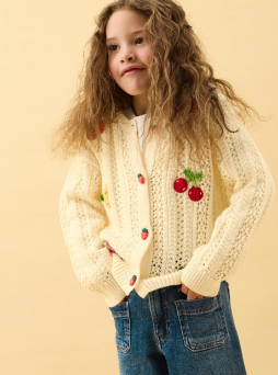 Girls Fruit Knit Cardigan Ivory