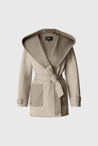 PAYA-HB Herringbone Wool Wrap Coat With Sash Belt