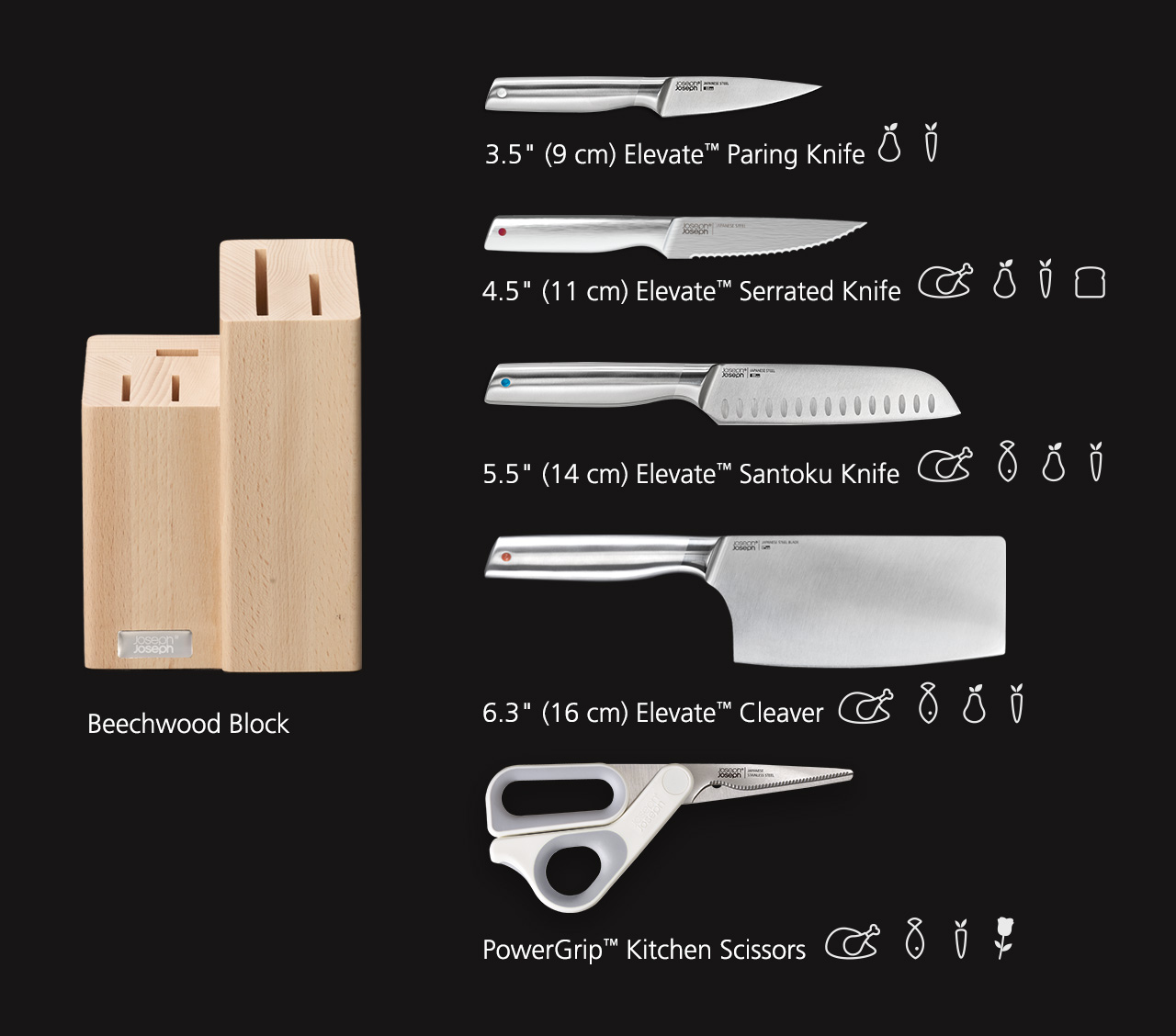 Elevate™ Fusion 5-piece Knife & Scissor Set with Beechwood Block