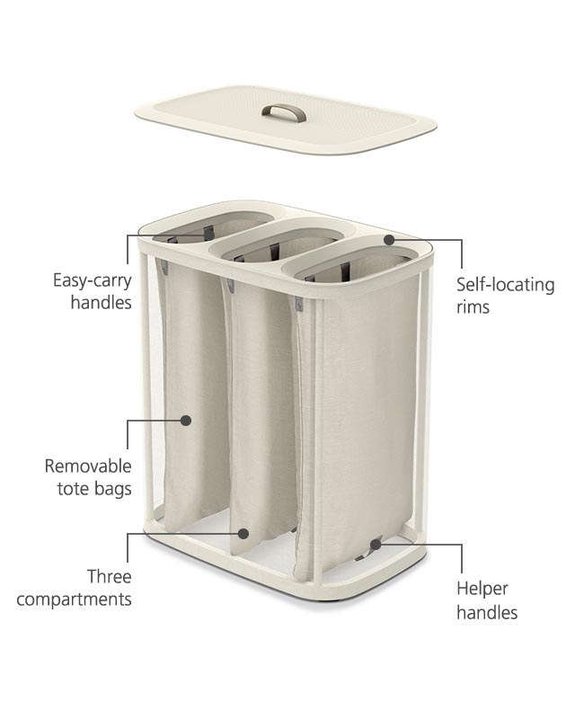 Tota Trio 90L Ecru Laundry Separation Basket