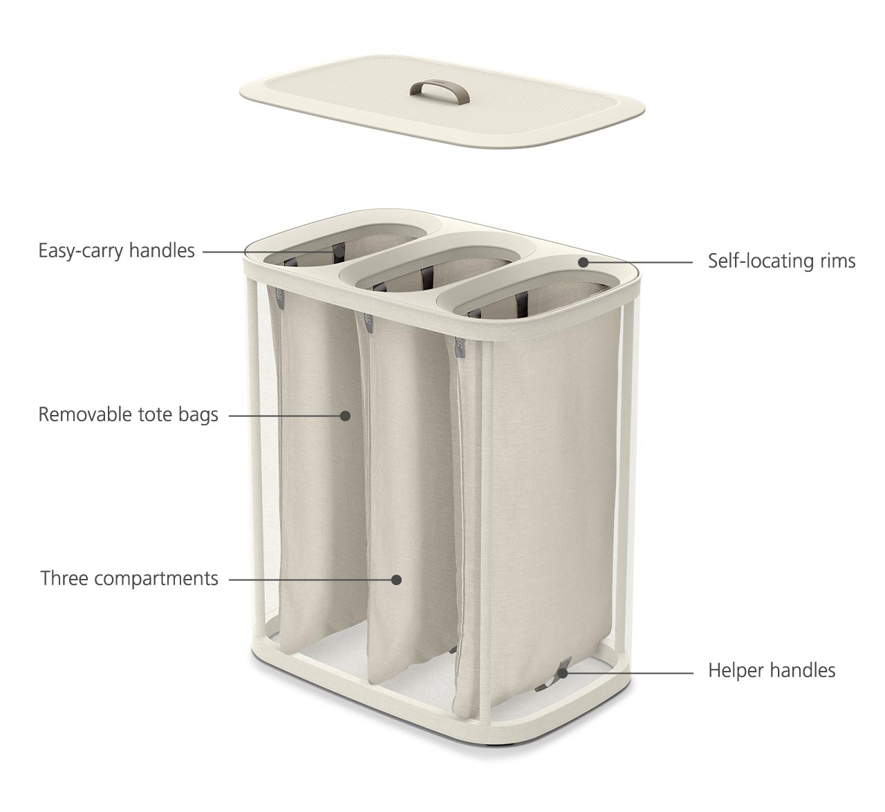 Tota Trio 90L Ecru Laundry Separation Basket