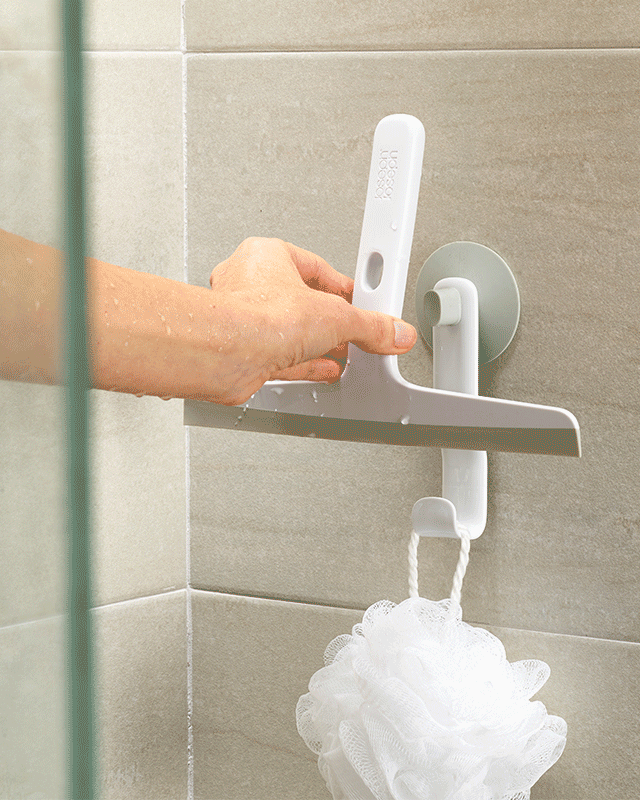 EasyStore™ Light Grey Shower Squeegee with Storage Hook