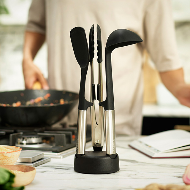 Elevate™ Fusion 3-piece Stainless-steel Utensil Set with Compact Stand