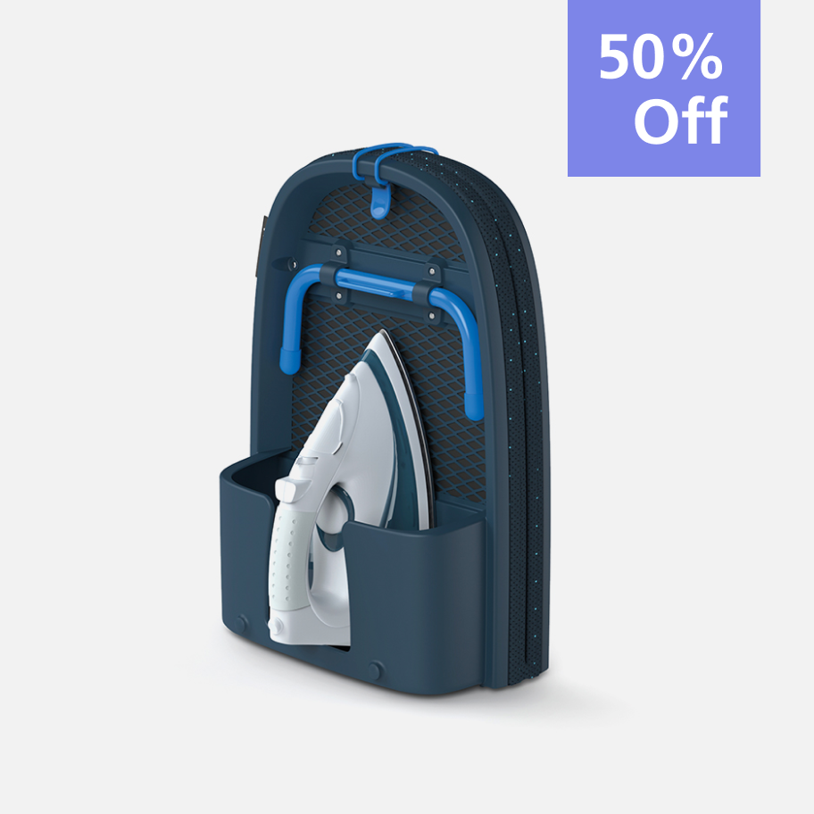 Pocket Plus Folding Blue Ironing Board with Advanced Cover