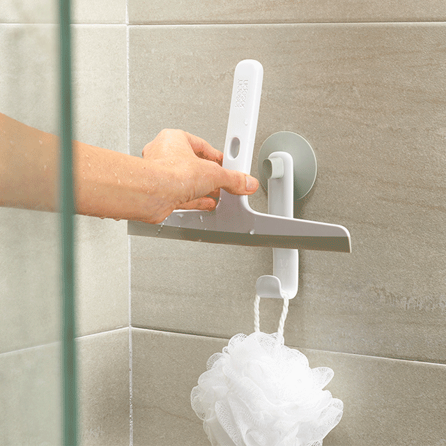 EasyStore™ Light Grey Shower Squeegee with Storage Hook