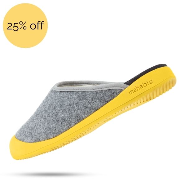 mahabis mule in light grey x yellow