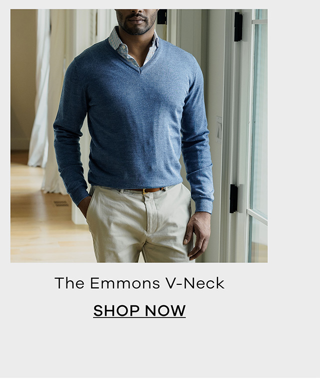 The Navy Heather Emmons V-Neck. SHOP NOW.