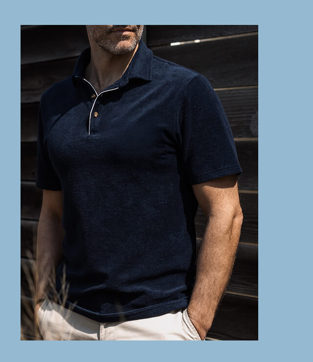 The Navy Clancy Terry Cloth Custom Polo on A Model