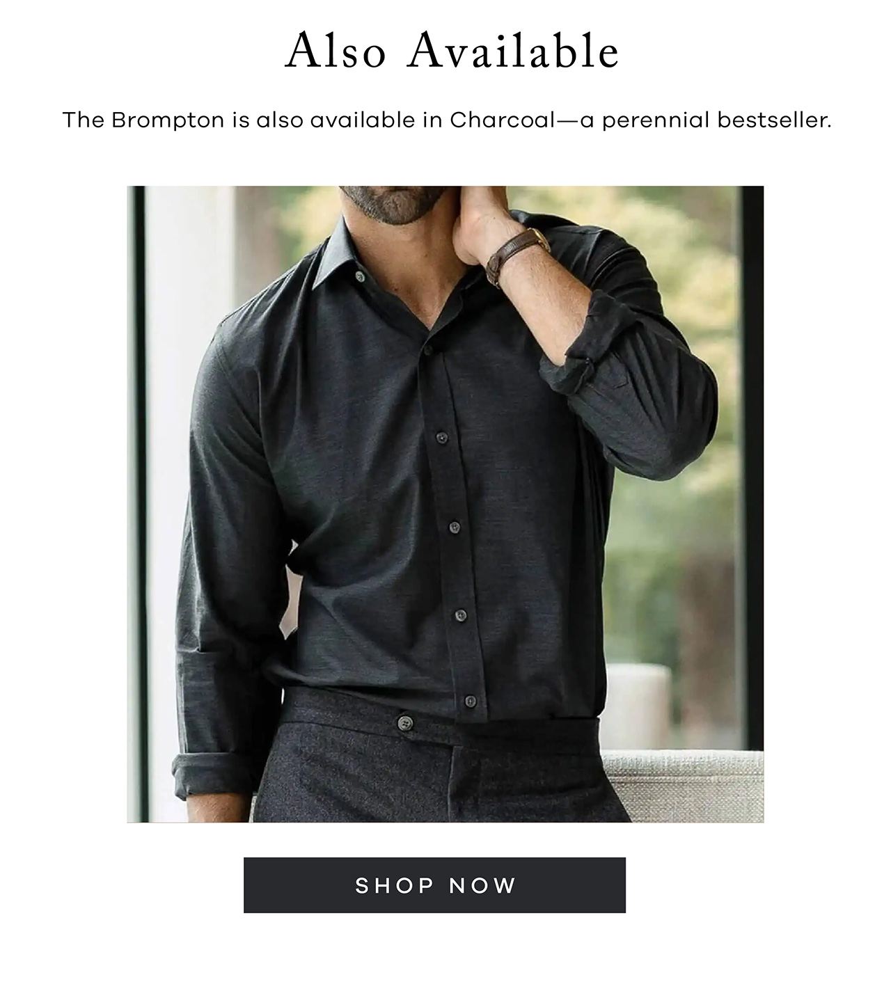 Also Available. The Brompton is also available in Charcoal - a perennial bestseller. SHOP NOW.