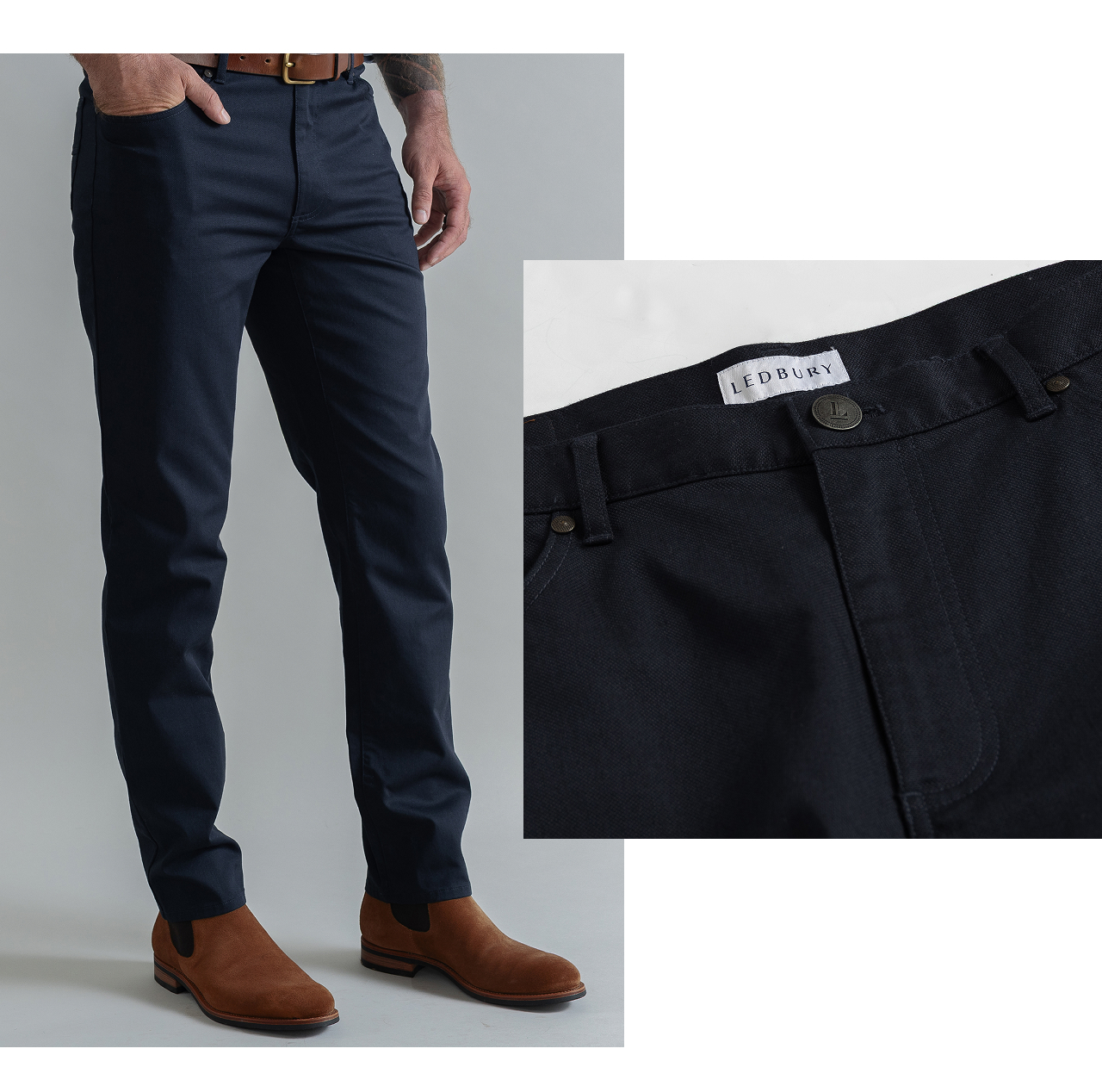 The Ledbury Navy Stretch Canvas 5 Pocket Pants