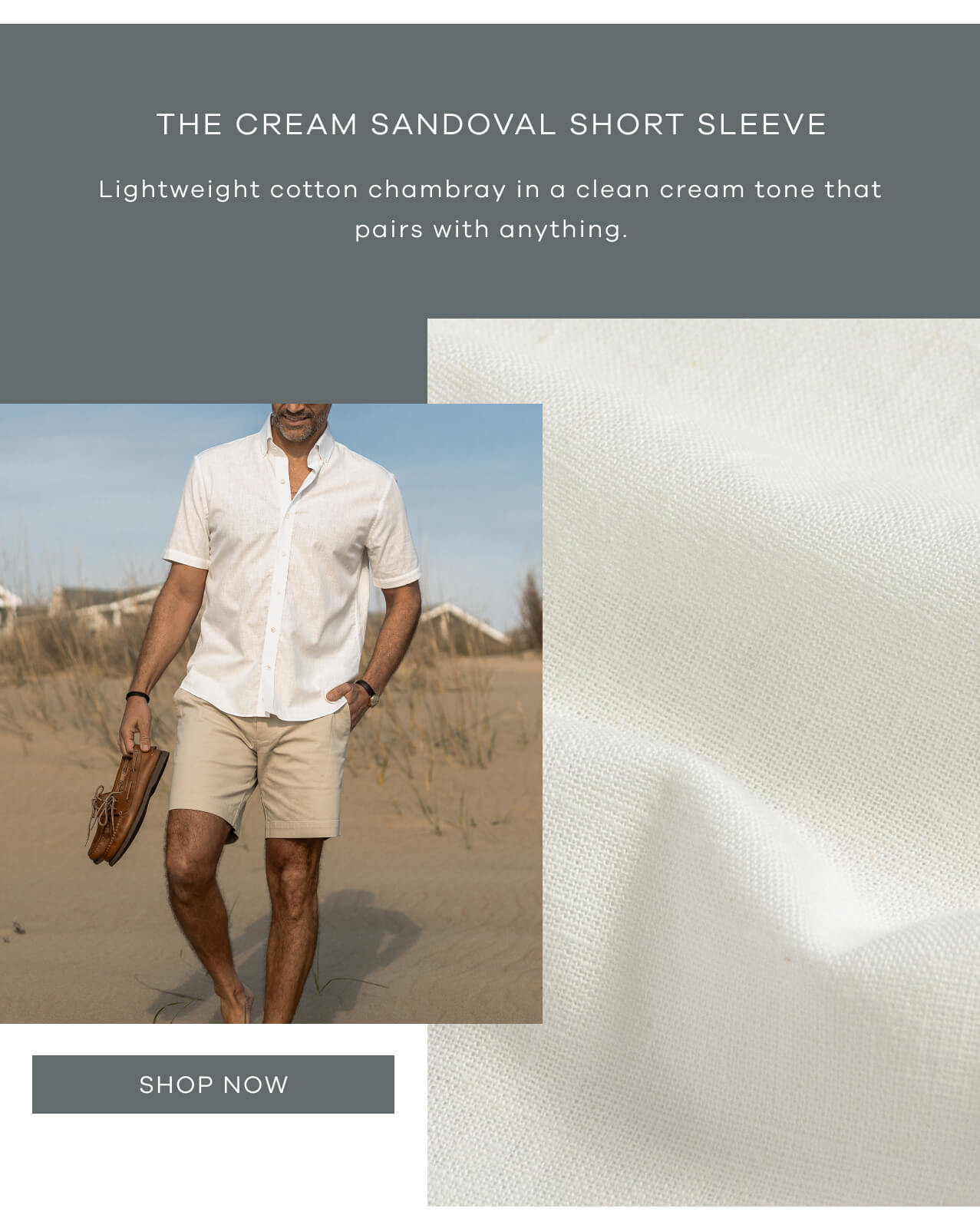The Cream Sandoval Short Sleeve | Lightweight Cotton Chambray in a Clean Cream Tone That Pairs With Anything. SHOP NOW!