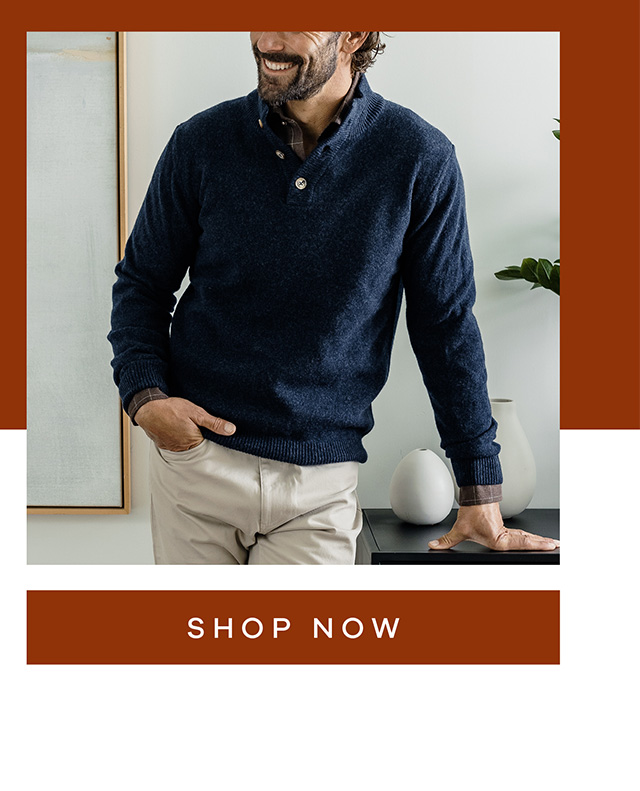 The Navy Heather Brewer Mock Neck Sweater. SHOP NOW.