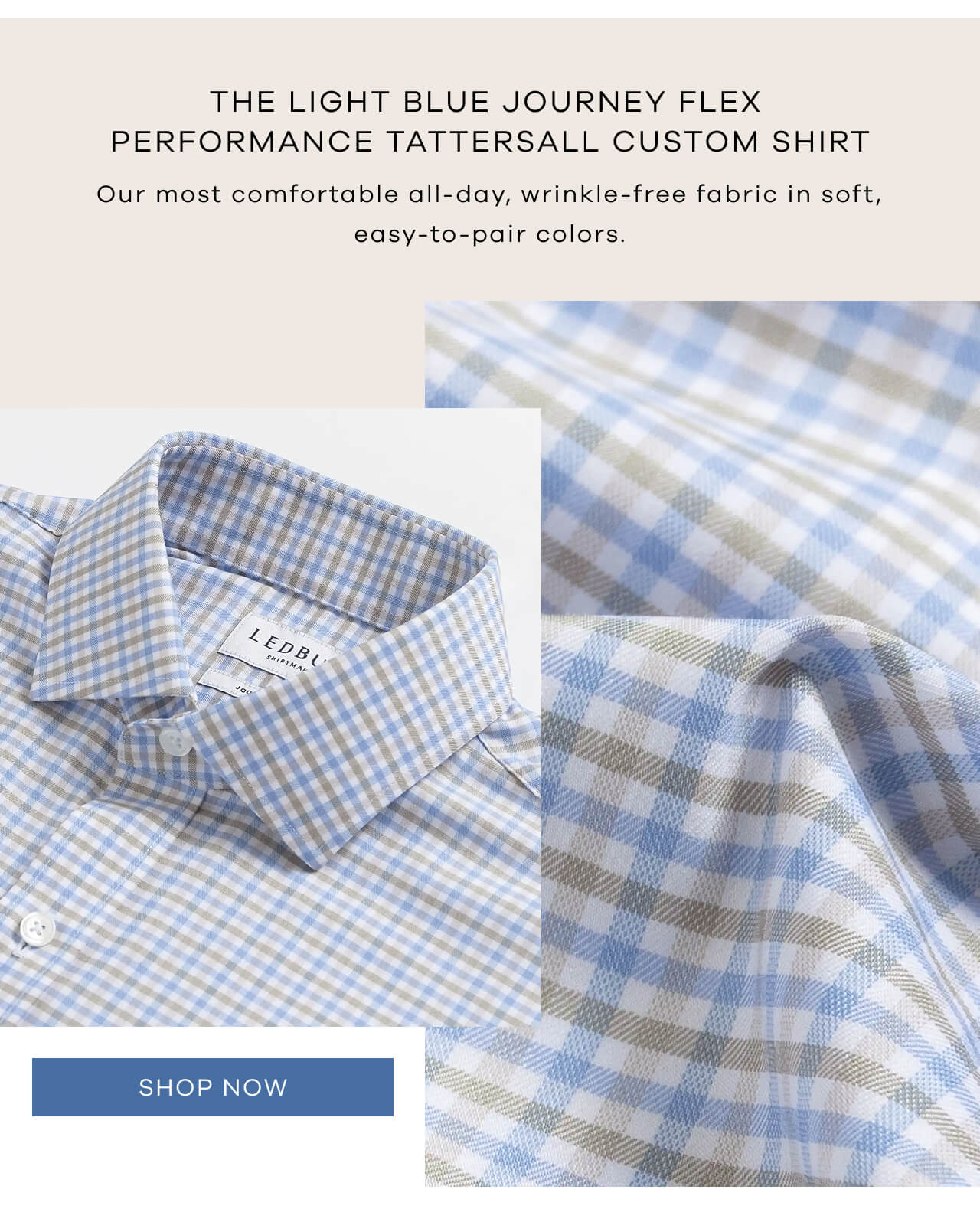 The Light Blue Journey Flex Flex Performance Tattersall Custom Shirt | Our Most Comfortable All-Day, Wrinkle-Free Fabric in Soft, Easy-to-Pair Colors. [Shop Now]