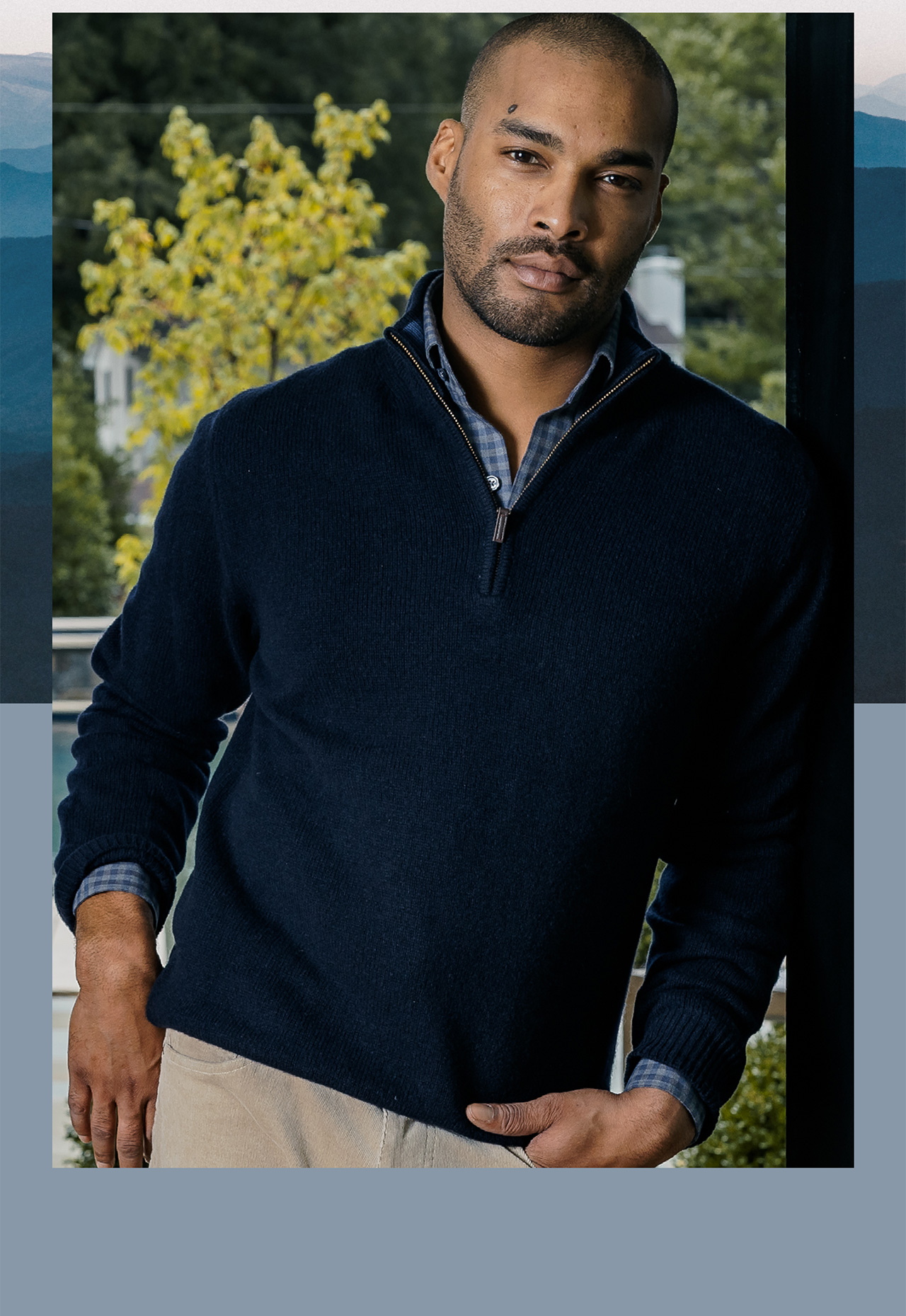 Navy Ashton Sweater on Model