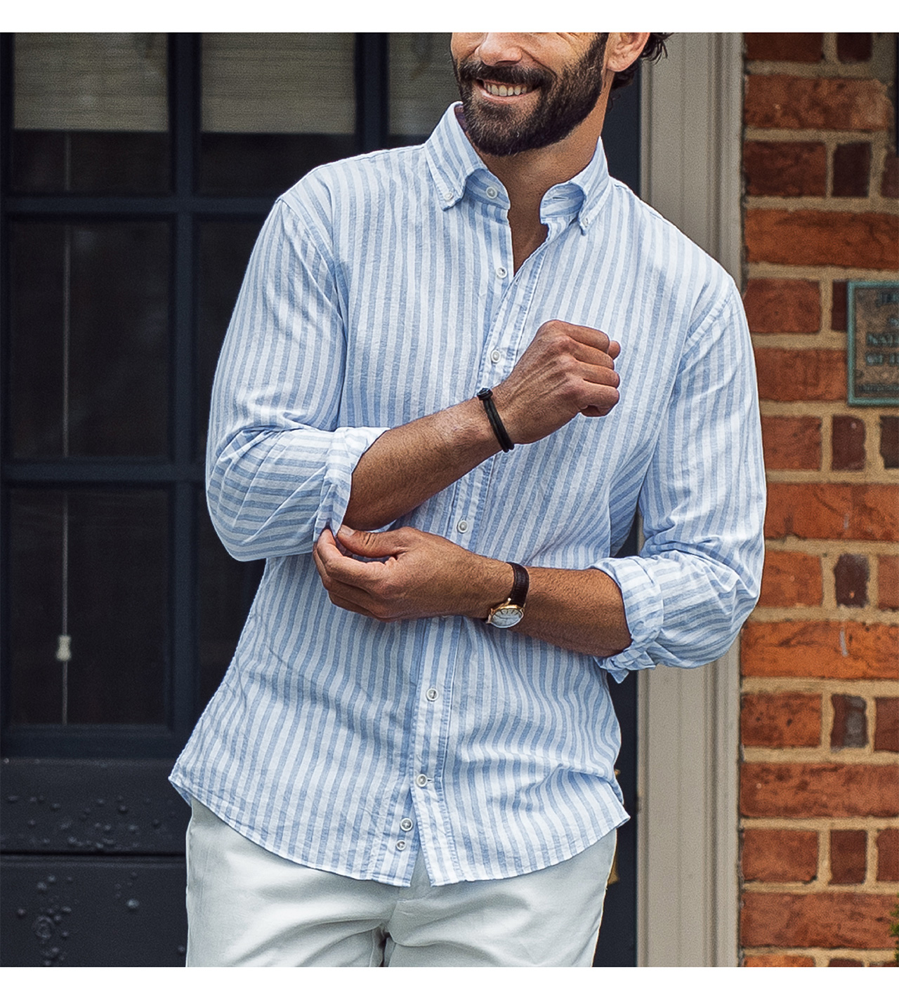 THE BLUE BARRETTO COTTON LINEN STRIPE.