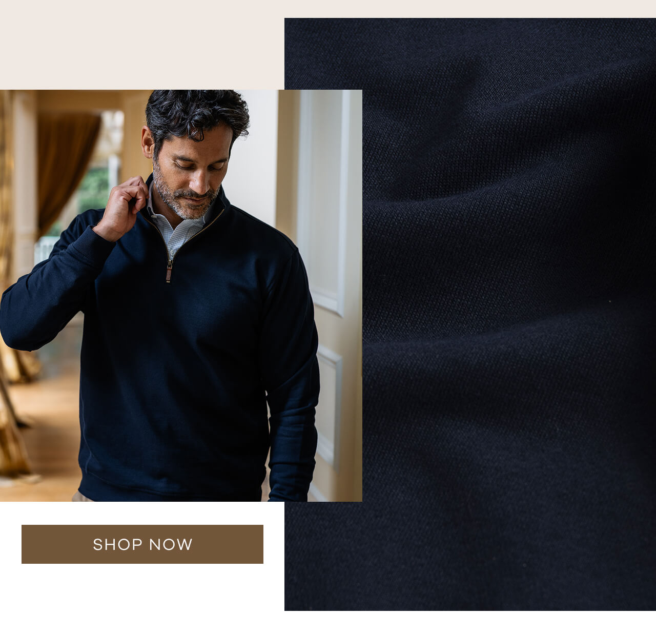 The Navy Ledbury Quarter Zip Sweatshirt. SHOP NOW.