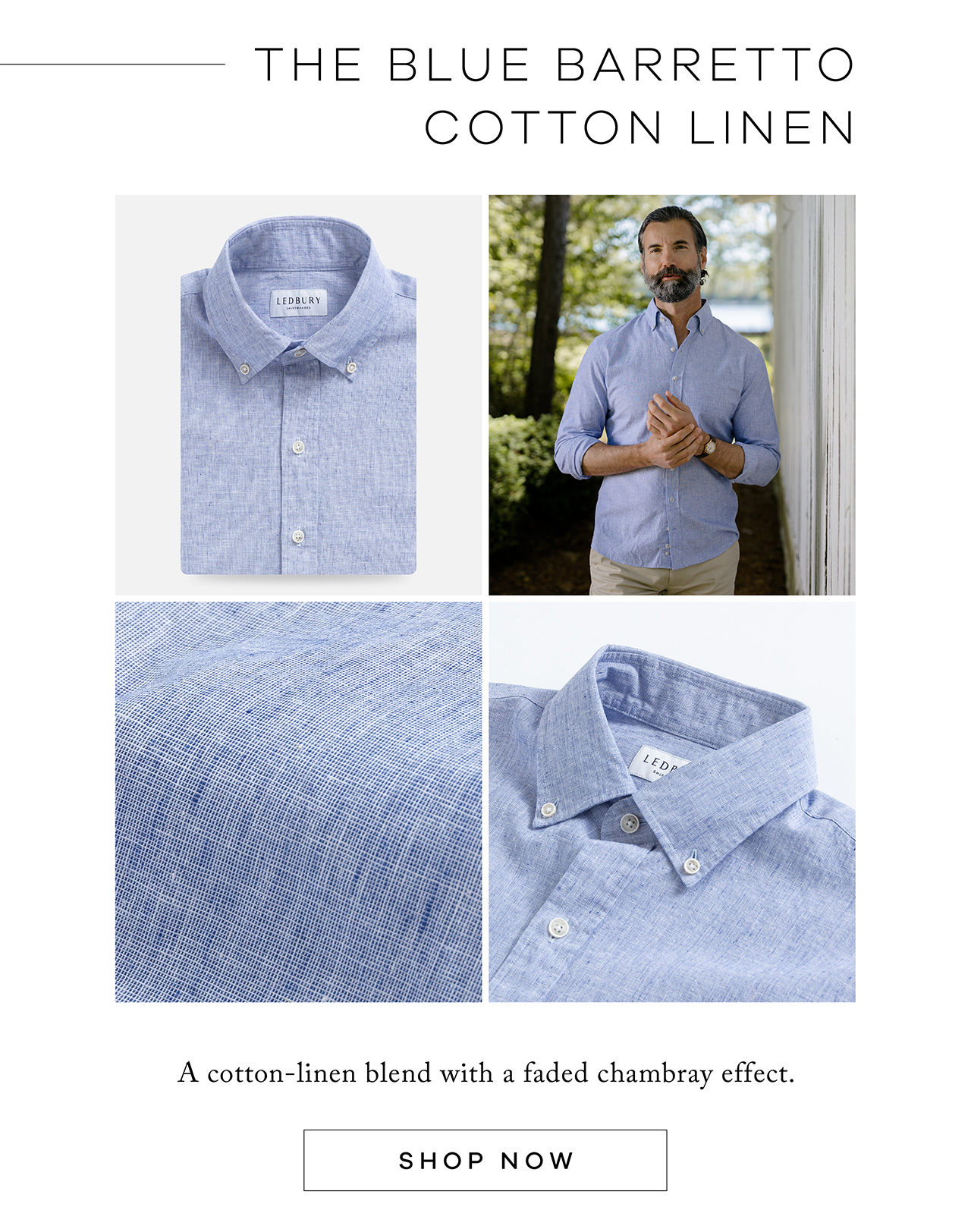 The Blue Barretto Cotton Linen. A cotton-linen blend with a faded chambray effect. SHOP NOW. 