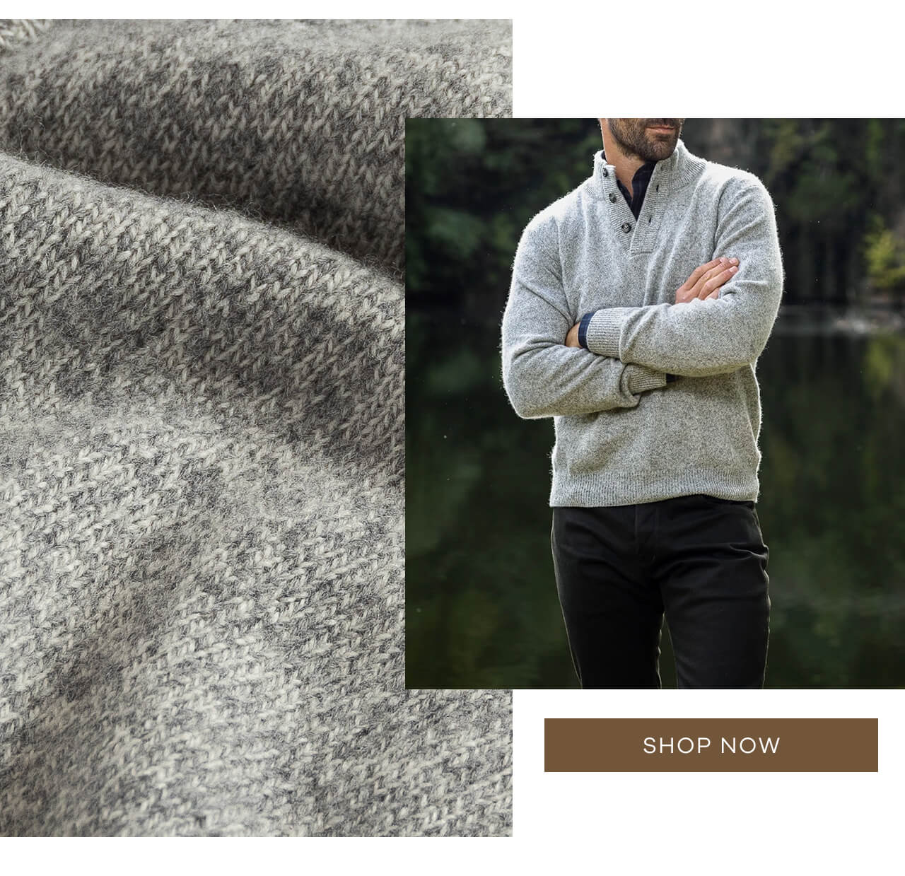 The Smoke Heather Brewer Mock Neck Sweater. SHOP NOW.