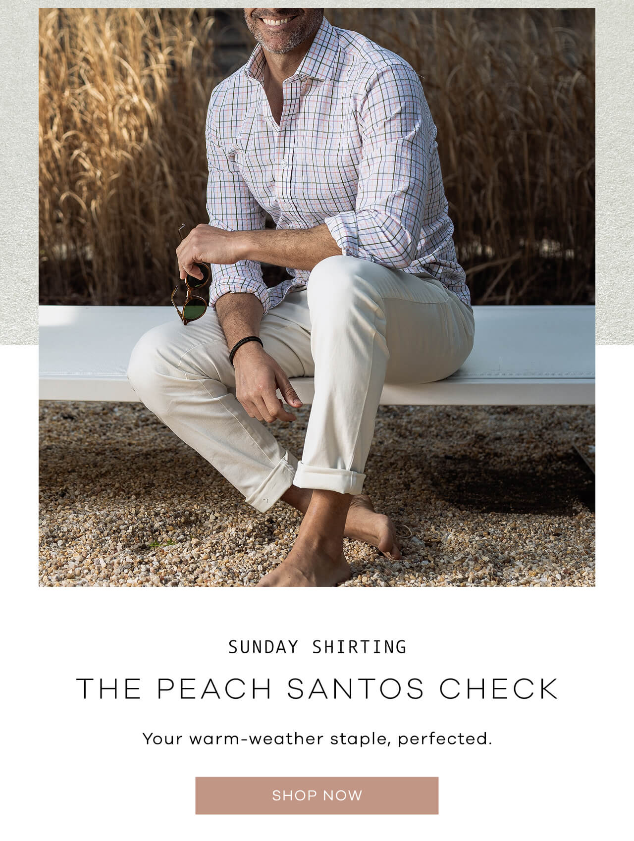 Sunday Shirting | The Peach Santos Check | Your Warm-Weather Staple, Perfected. SHOP NOW!