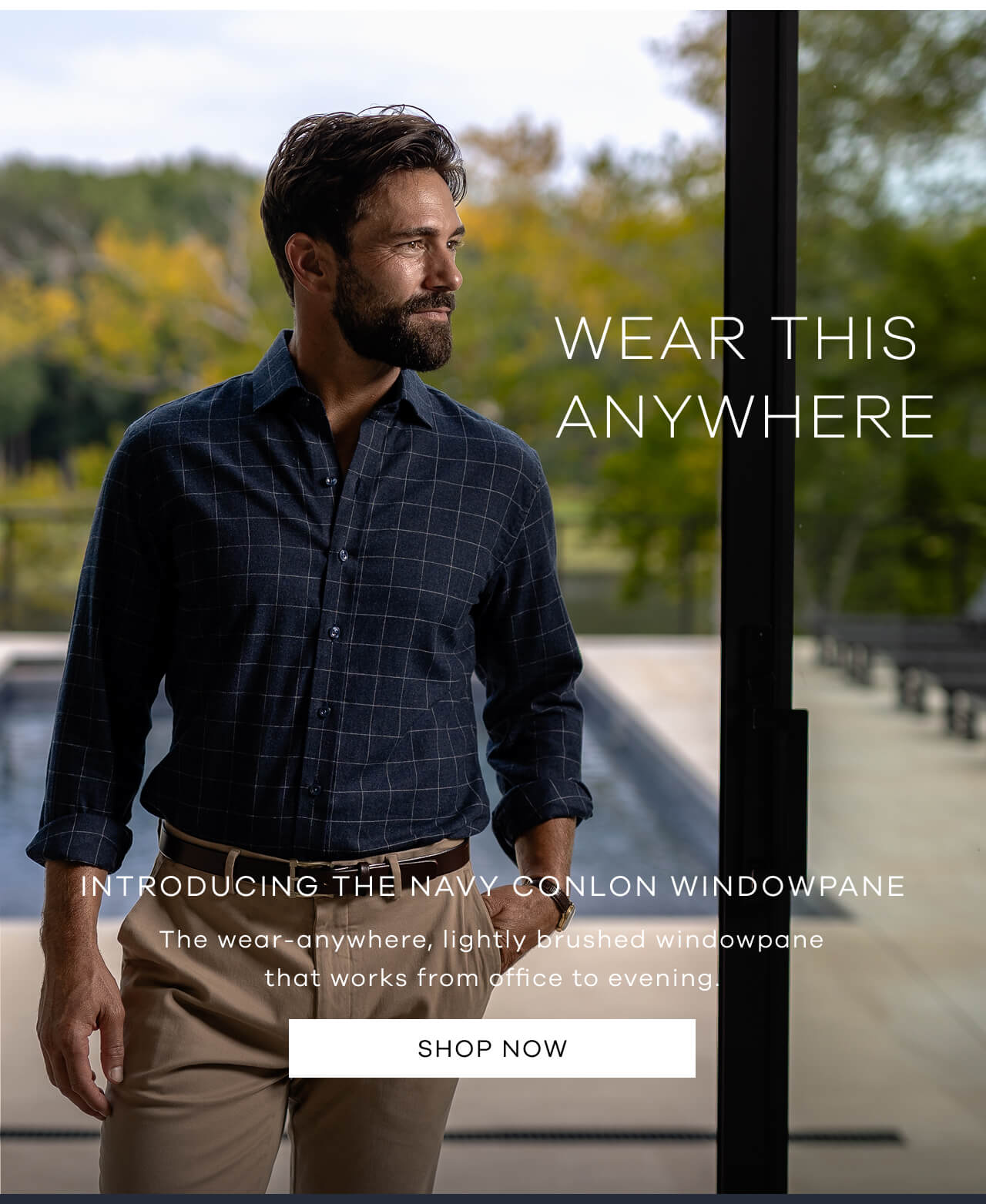 Wear This Anywhere | Introducing the Navy Conlon Windowpane | The Wear-Anywhere, Lightly Brushed Windowpane That Works From Office to Evening. SHOP NOW!