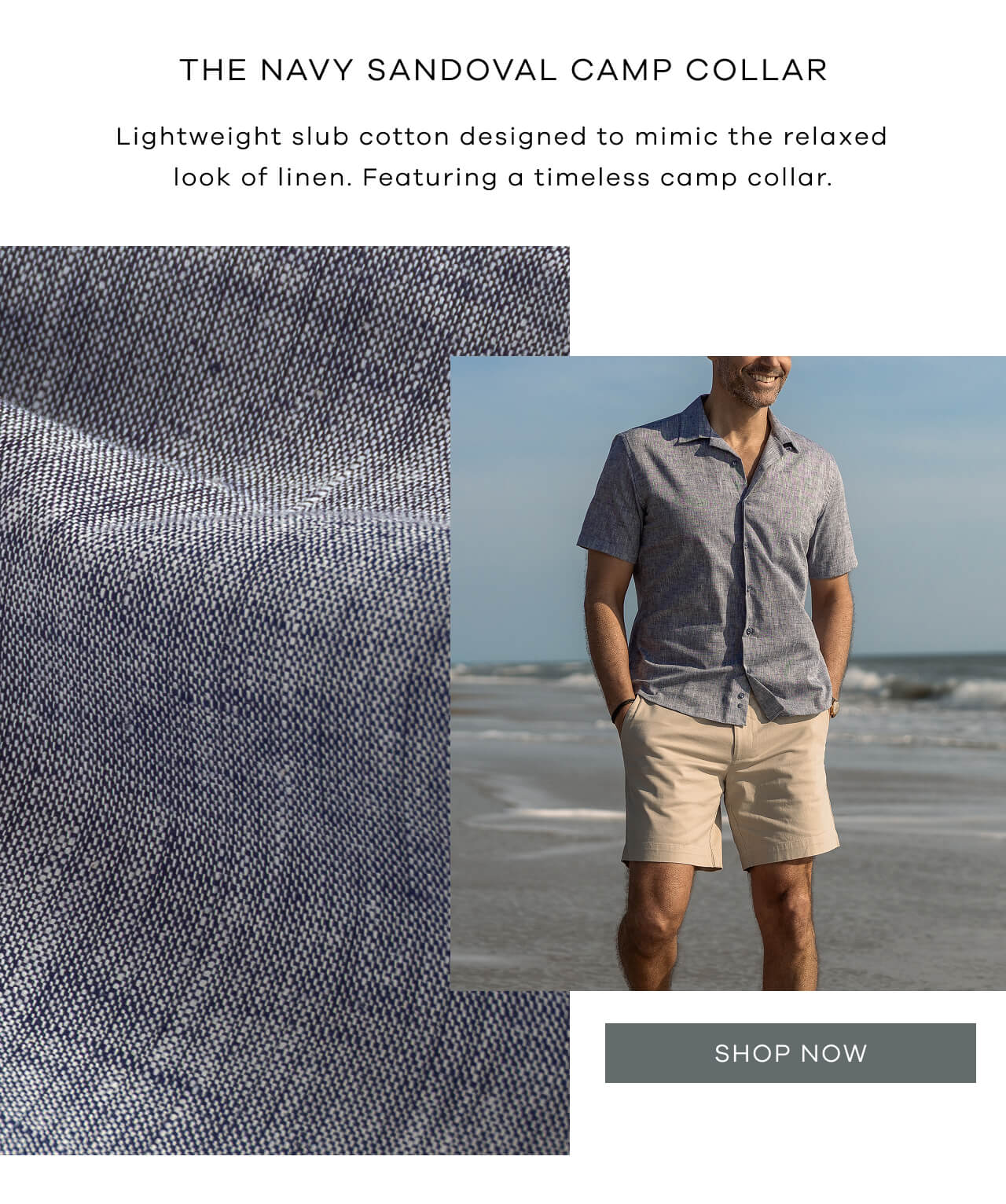The Navy Sandoval Camp Collar | Lightweight Slub Cotton Designed to Mimic the Relaxed Look of Linen. Featuring a Timeless Camp Collar. [Shop Now]