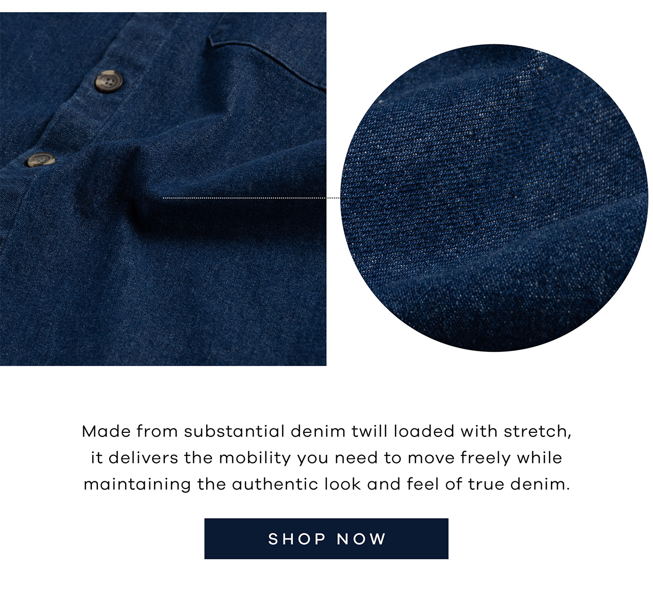 Made from substantial denim twill loaded with stretch, it delivers the mobility you need to move freely while maintaining the authentic look and feel of a true denim. SHOP NOW.