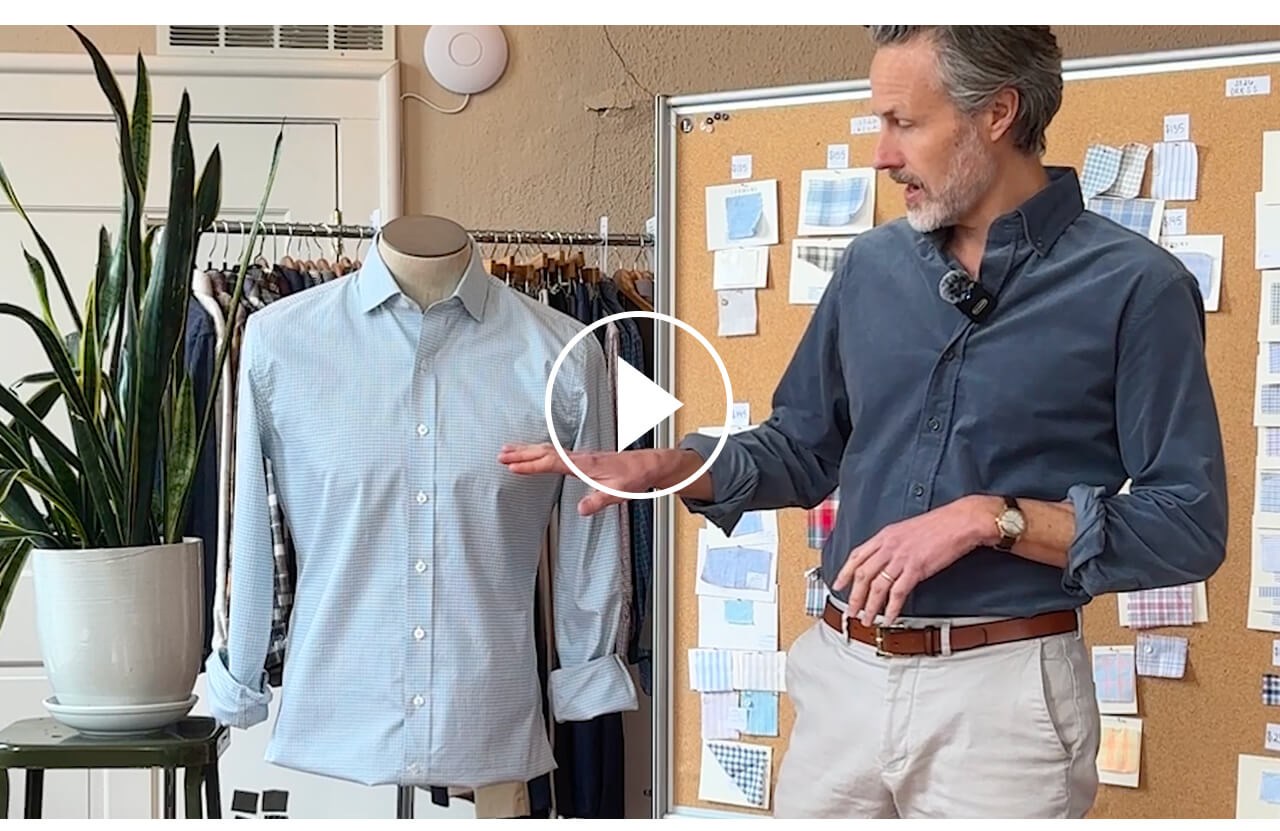 Video Showing the Light Blue Albini Burrell Twill Check Custom Shirt