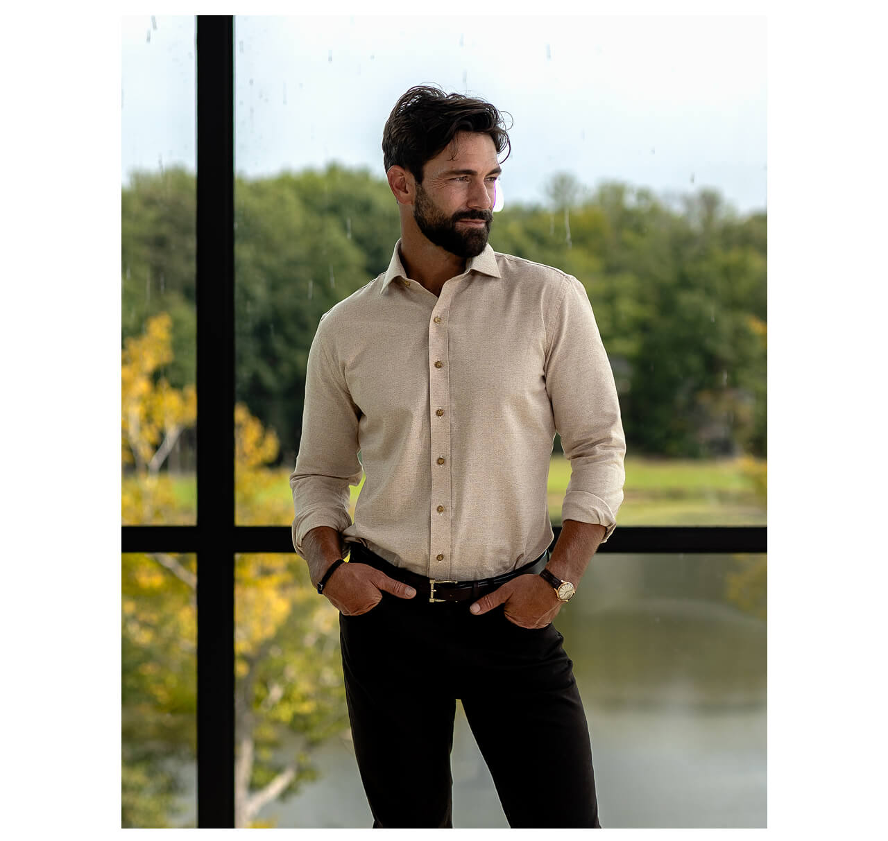 Image of the Oat Heather Lynde Herringbone Custom Shirt