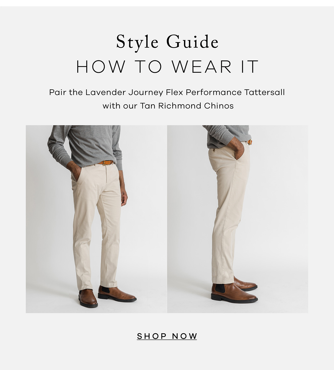 How to Wear It Pair the Lavender Journey Flex Performance Tattersall with our Tan Richmond Chinos Shop Now