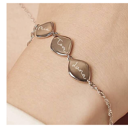 Family Name Bracelet, Sterling Silver Three Organic Pebbles