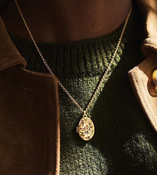 Robin And Blackberry Gold Locket Chain Necklace