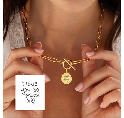 Personalised Handwriting T Bar Necklace With Paperclip Chain