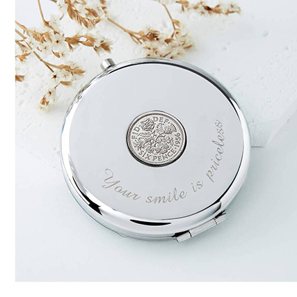 70th Birthday 1956 Sixpence Coin Compact Mirror
