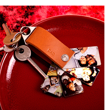Men's Tan Leather Personalised Photo Keyring Gift