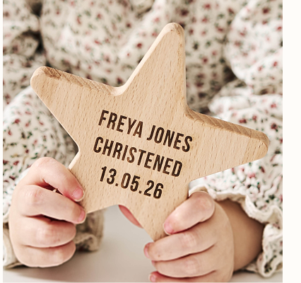Personalised Baby Christening Gift Wooden Star Keepsake
