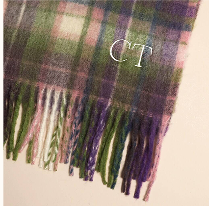 Personalised Initial Purple And Green Tartan Winter Scarf