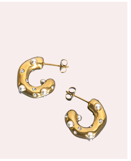 Non Tarnish Chunky Hoop Earrings With Inlaid Diamante