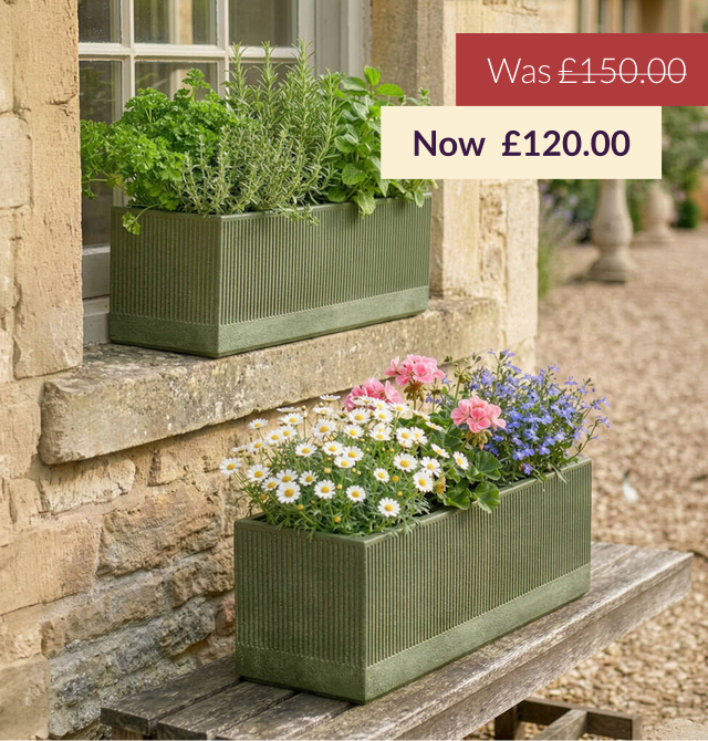 Set Of Two Mela Wide Green Ribbed Planters