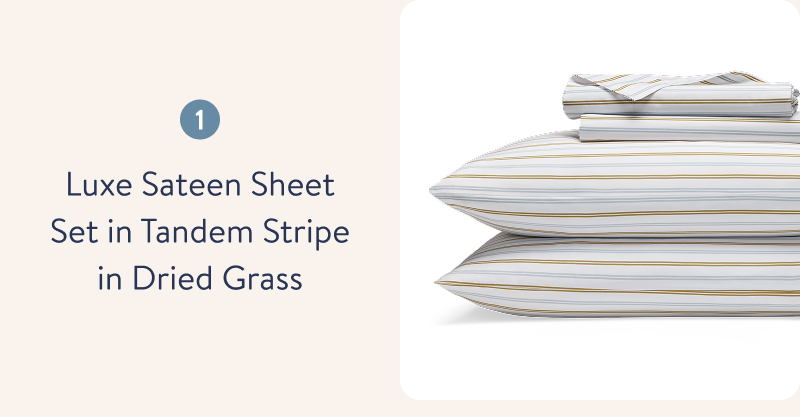 Luxe Sateen Sheet Set in Tande, Stripe in dried Grass